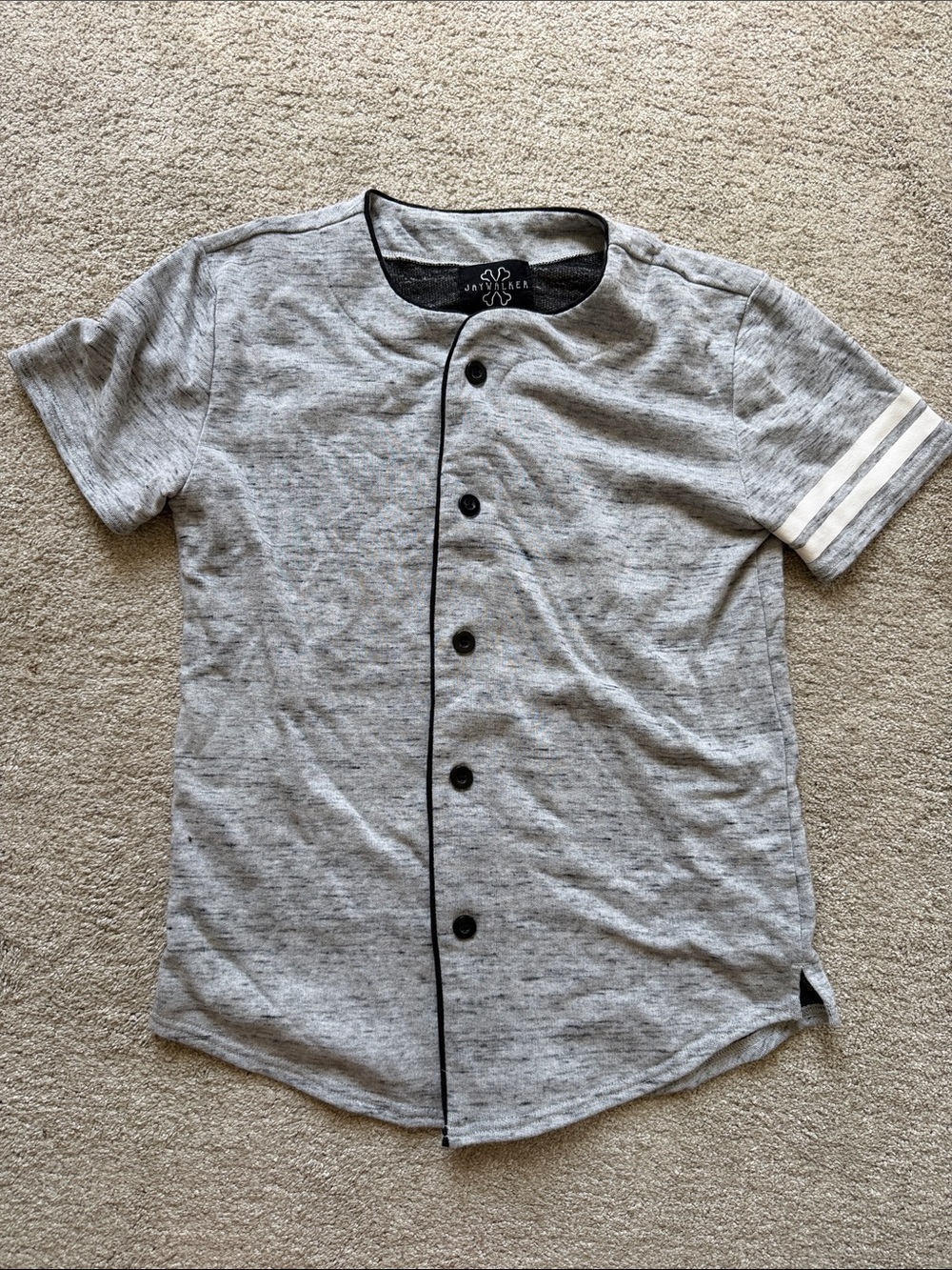 Gray Short-Sleeve Baseball Jersey with Black Trim
